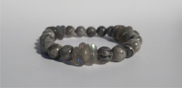 Bracelet naturel en jaspe gris et labradorite 1.