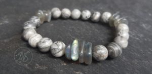 Bracelet naturel en jaspe gris et labradorite