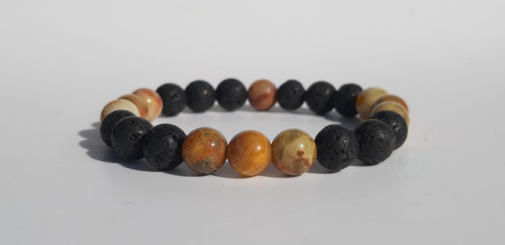 Bracelet naturel en lave et agate Mexicaine 8mm