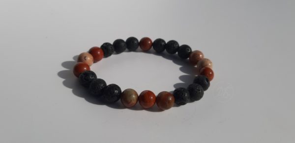 Bracelet naturel en lave et jaspe rouge 8mm 1