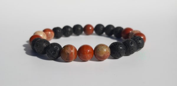 Bracelet naturel en lave et jaspe rouge 8mm