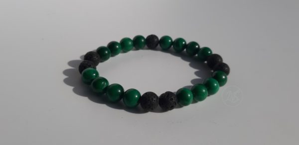 Bracelet naturel en lave et malachite 8mm 1