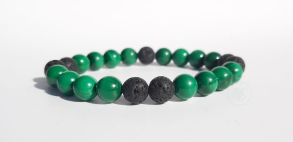 Bracelet naturel en lave et malachite 8mm