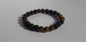 Bracelet naturel en lave et oeil de tigre mat 8mm