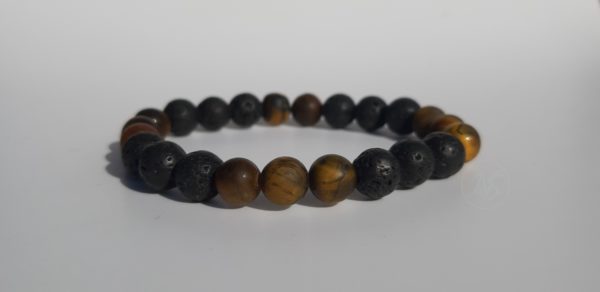 Bracelet naturel en lave et oeil de tigre mat 8mm