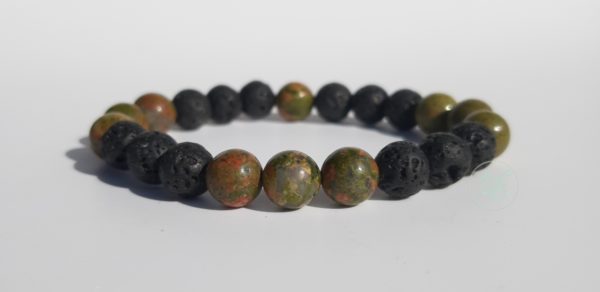 Bracelet naturel en lave et unakite 8mm