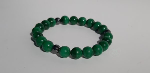 Bracelet naturel en malachite 8mm et hématite 1