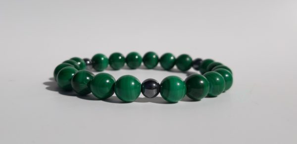 Bracelet naturel en malachite 8mm et hématite