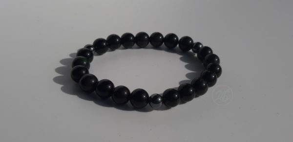 Bracelet naturel en obsidienne et hématite 1