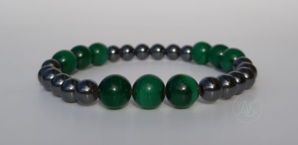 Bracelet naturel en hématite 6mm et malachite