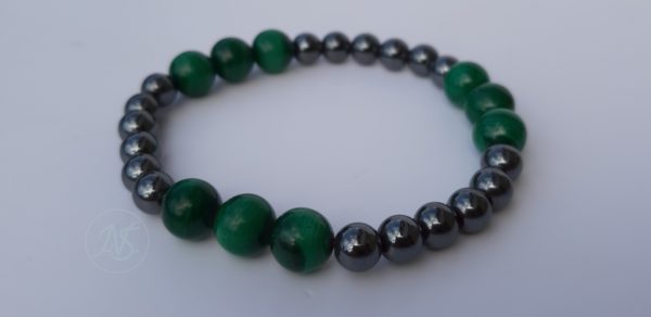 Bracelet naturel en hématite 6mm et malachite.